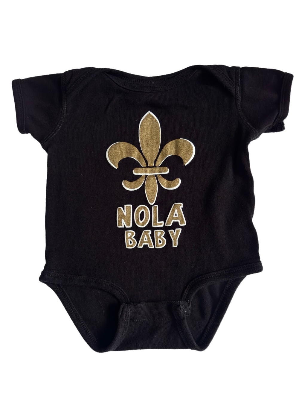 NFL New Orleans Saints Black and Gold Fleur-De-Lis NOLA Baby Onesie Unisex 6M-9M